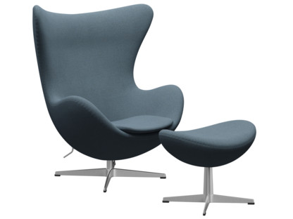 Egg Chair Re-wool|768 - Natural / light blue|Satingebürstetes Aluminium|Mit Fußhocker