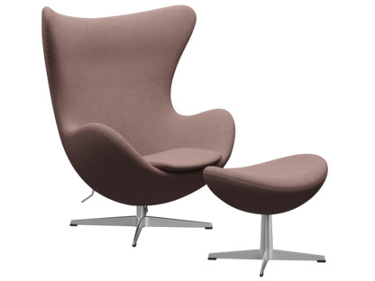 Egg Chair Re-wool|648 - Pale rose/natural|Satingebürstetes Aluminium|Mit Fußhocker