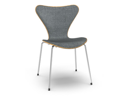 Serie 7 Stuhl mit Frontpolster Holz klar lackiert|Eiche natur|Remix 173 - Dunkelblau/grau|Chrome