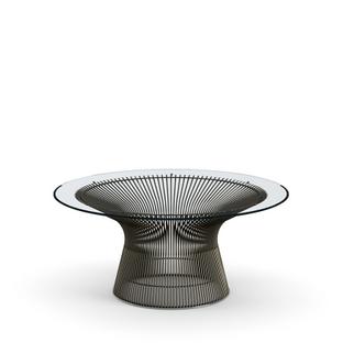 Platner Couchtisch klein (Durchmesser 91,5 cm)|Bronze, metallic|Klarglas