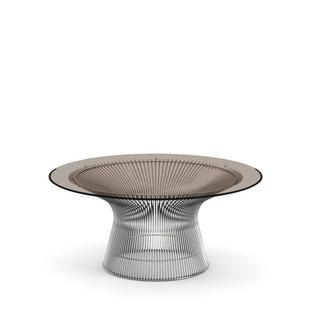 Platner Couchtisch klein (Durchmesser 91,5 cm)|Nickel, poliert|Bronziertes Glas