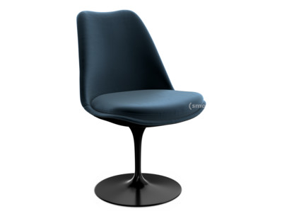 Saarinen Tulip Stuhl nicht drehbar|gepolsterte Innenschale und Sitzkissen|schwarz|Night Blue (Eva 170)