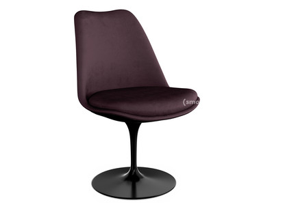 Saarinen Tulip Stuhl nicht drehbar|gepolsterte Innenschale und Sitzkissen|schwarz|Plum (Eva 119)