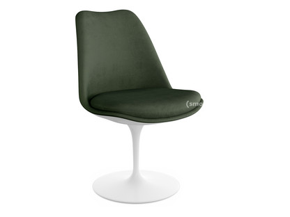 Saarinen Tulip Stuhl nicht drehbar|gepolsterte Innenschale und Sitzkissen|weiß|Bottle Green (Eva 144)