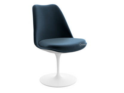 Saarinen Tulip Stuhl nicht drehbar|gepolsterte Innenschale und Sitzkissen|weiß|Night Blue (Eva 170)