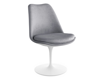 Saarinen Tulip Stuhl nicht drehbar|gepolsterte Innenschale und Sitzkissen|weiß|Silber (Eva 139)