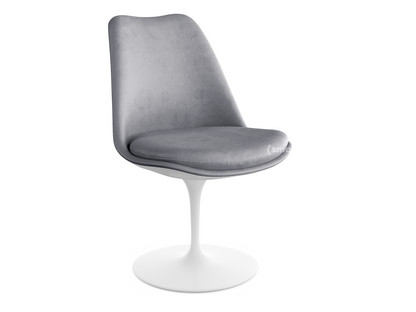 Saarinen Tulip Stuhl drehbar|gepolsterte Innenschale und Sitzkissen|weiß|Silber (Eva 139)