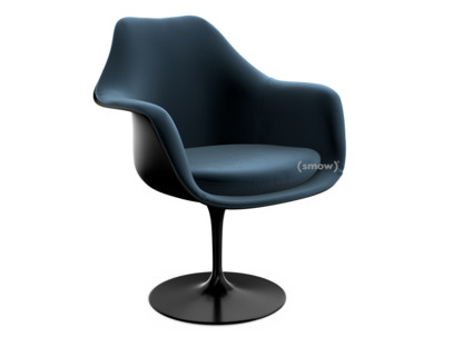 Saarinen Tulip Armlehnstuhl drehbar|gepolsterte Innenschale und Sitzkissen|schwarz|Night Blue (Eva 170)