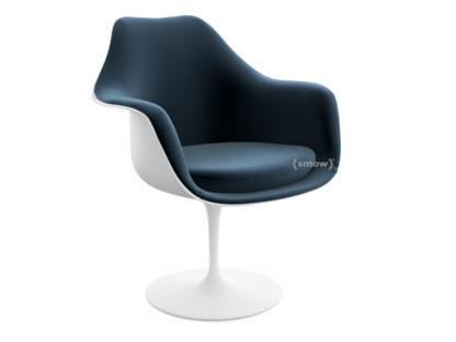 Saarinen Tulip Armlehnstuhl drehbar|gepolsterte Innenschale und Sitzkissen|weiß|Night Blue (Eva 170)