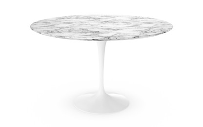 Saarinen Esstisch rund 120 cm|weiß|Marmor Arabescato (weiß mit grauen Einfärbungen)