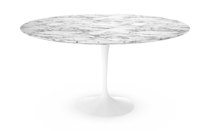 Saarinen Esstisch rund 137 cm|weiß|Marmor Arabescato (weiß mit grauen Einfärbungen)