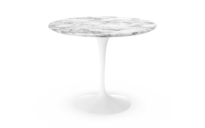 Saarinen Esstisch rund 91 cm|weiß|Marmor Arabescato (weiß mit grauen Einfärbungen)