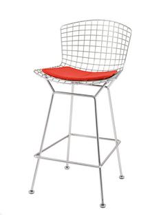 Bertoia Barstuhl mit Sitzkissen|satiniert verchromt|Bright Red (Tonus 130)