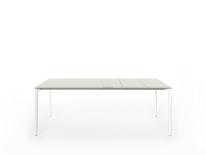 Maki Esstisch L 139-214 x B 90 cm|Laminat sandgrau|Aluminium weiß lackiert