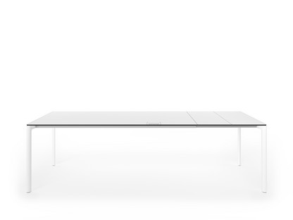 Maki Esstisch L 189-263 x B 90 cm|Fenix weiß mit schwarzer Kante|Aluminium weiß lackiert