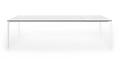 Maki Esstisch L 209-283 x B 90 cm|Fenix weiß mit schwarzer Kante|Aluminium weiß lackiert