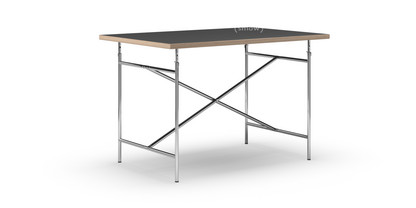 Eiermann Tisch Linoleum schwarz (Forbo 4023) mit Eichekante|120 x 80 cm|Chrom|senkrecht, mittig (Eiermann 2)|100 x 66 cm