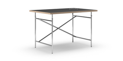 Eiermann Tisch Linoleum schwarz (Forbo 4023) mit Eichekante|120 x 80 cm|Chrom|senkrecht, versetzt (Eiermann 2)|100 x 66 cm