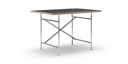 Eiermann Tisch Linoleum schwarz (Forbo 4023) mit Eichekante|120 x 80 cm|Chrom|senkrecht, versetzt (Eiermann 2)|80 x 66 cm
