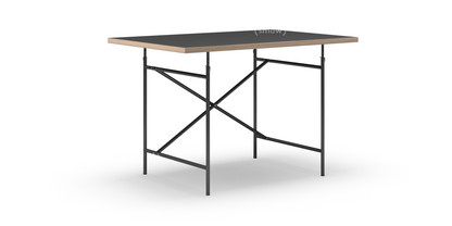 Eiermann Tisch Linoleum schwarz (Forbo 4023) mit Eichekante|120 x 80 cm|Schwarz|senkrecht, versetzt (Eiermann 2)|80 x 66 cm