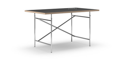 Eiermann Tisch Linoleum schwarz (Forbo 4023) mit Eichekante|140 x 80 cm|Chrom|senkrecht, versetzt (Eiermann 2)|100 x 66 cm