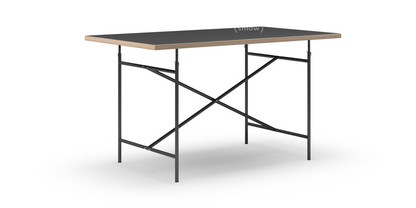 Eiermann Tisch Linoleum schwarz (Forbo 4023) mit Eichekante|140 x 80 cm|Schwarz|senkrecht, mittig (Eiermann 2)|100 x 66 cm