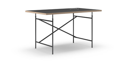 Eiermann Tisch Linoleum schwarz (Forbo 4023) mit Eichekante|140 x 80 cm|Schwarz|senkrecht, versetzt (Eiermann 2)|100 x 66 cm