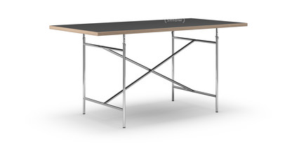 Eiermann Tisch Linoleum schwarz (Forbo 4023) mit Eichekante|160 x 80 cm|Chrom|senkrecht, mittig (Eiermann 2)|100 x 66 cm
