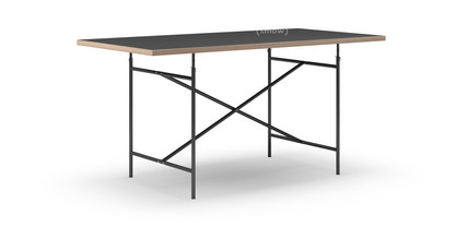 Eiermann Tisch Linoleum schwarz (Forbo 4023) mit Eichekante|160 x 80 cm|Schwarz|senkrecht, mittig (Eiermann 2)|100 x 66 cm
