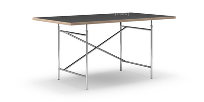Eiermann Tisch Linoleum schwarz (Forbo 4023) mit Eichekante|160 x 90 cm|Chrom|senkrecht, versetzt (Eiermann 2)|100 x 66 cm