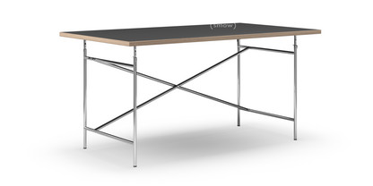 Eiermann Tisch Linoleum schwarz (Forbo 4023) mit Eichekante|160 x 90 cm|Chrom|senkrecht, versetzt (Eiermann 2)|135 x 66 cm