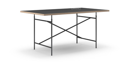 Eiermann Tisch Linoleum schwarz (Forbo 4023) mit Eichekante|160 x 90 cm|Schwarz|schräg, mittig (Eiermann 1)|110 x 66 cm