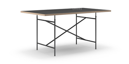 Eiermann Tisch Linoleum schwarz (Forbo 4023) mit Eichekante|160 x 90 cm|Schwarz|senkrecht, mittig (Eiermann 2)|100 x 66 cm