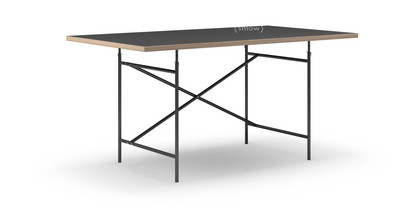 Eiermann Tisch Linoleum schwarz (Forbo 4023) mit Eichekante|160 x 90 cm|Schwarz|senkrecht, versetzt (Eiermann 2)|100 x 66 cm