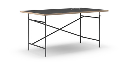 Eiermann Tisch Linoleum schwarz (Forbo 4023) mit Eichekante|160 x 90 cm|Schwarz|senkrecht, versetzt (Eiermann 2)|135 x 66 cm