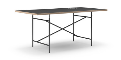 Eiermann Tisch Linoleum schwarz (Forbo 4023) mit Eichekante|180 x 90 cm|Schwarz|schräg, mittig (Eiermann 1)|110 x 66 cm