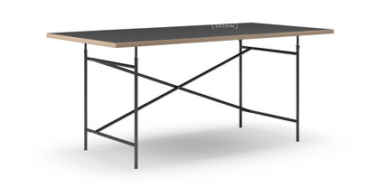 Eiermann Tisch Linoleum schwarz (Forbo 4023) mit Eichekante|180 x 90 cm|Schwarz|senkrecht, versetzt (Eiermann 2)|135 x 66 cm