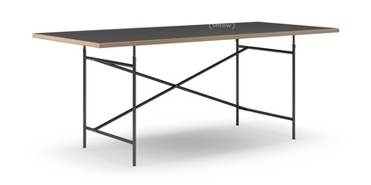 Eiermann Tisch Linoleum schwarz (Forbo 4023) mit Eichekante|200 x 90 cm|Schwarz|senkrecht, versetzt (Eiermann 2)|135 x 66 cm