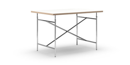 Eiermann Tisch Melamin weiß mit Eichekante|120 x 80 cm|Chrom|senkrecht, mittig (Eiermann 2)|100 x 66 cm