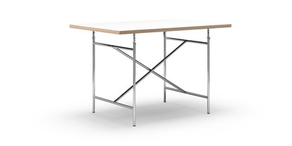 Eiermann Tisch Melamin weiß mit Eichekante|120 x 80 cm|Chrom|senkrecht, mittig (Eiermann 2)|80 x 66 cm
