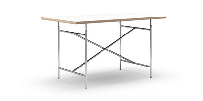 Eiermann Tisch Melamin weiß mit Eichekante|140 x 80 cm|Chrom|senkrecht, mittig (Eiermann 2)|100 x 66 cm