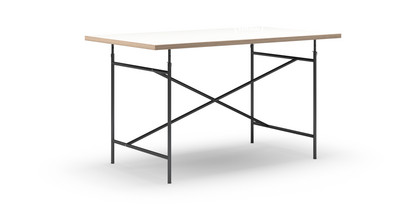 Eiermann Tisch Melamin weiß mit Eichekante|140 x 80 cm|Schwarz|schräg, mittig (Eiermann 1)|110 x 66 cm