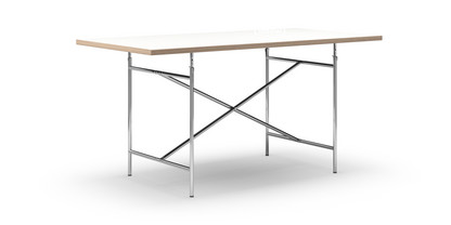 Eiermann Tisch Melamin weiß mit Eichekante|160 x 80 cm|Chrom|senkrecht, mittig (Eiermann 2)|100 x 66 cm