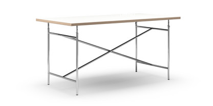 Eiermann Tisch Melamin weiß mit Eichekante|160 x 80 cm|Chrom|senkrecht, mittig (Eiermann 2)|135 x 66 cm