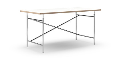 Eiermann Tisch Melamin weiß mit Eichekante|160 x 80 cm|Chrom|senkrecht, versetzt (Eiermann 2)|135 x 66 cm