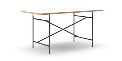 Eiermann Tisch Melamin weiß mit Eichekante|160 x 80 cm|Schwarz|schräg, mittig (Eiermann 1)|110 x 66 cm