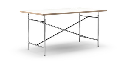 Eiermann Tisch Melamin weiß mit Eichekante|160 x 90 cm|Chrom|senkrecht, mittig (Eiermann 2)|135 x 66 cm