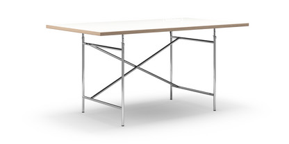 Eiermann Tisch Melamin weiß mit Eichekante|160 x 90 cm|Chrom|senkrecht, versetzt (Eiermann 2)|100 x 66 cm