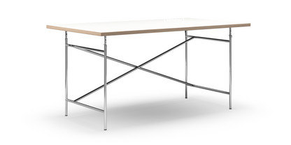 Eiermann Tisch Melamin weiß mit Eichekante|160 x 90 cm|Chrom|senkrecht, versetzt (Eiermann 2)|135 x 66 cm