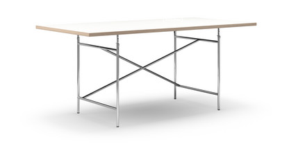 Eiermann Tisch Melamin weiß mit Eichekante|180 x 90 cm|Chrom|schräg, versetzt (Eiermann 1)|110 x 66 cm